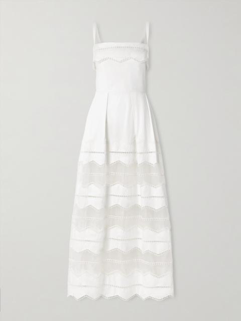 ELIE SAAB Organza-trimmed Embroidered Cotton-blend Poplin Midi Dress