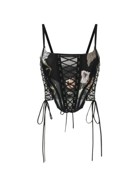 graphic-print lace-up corset