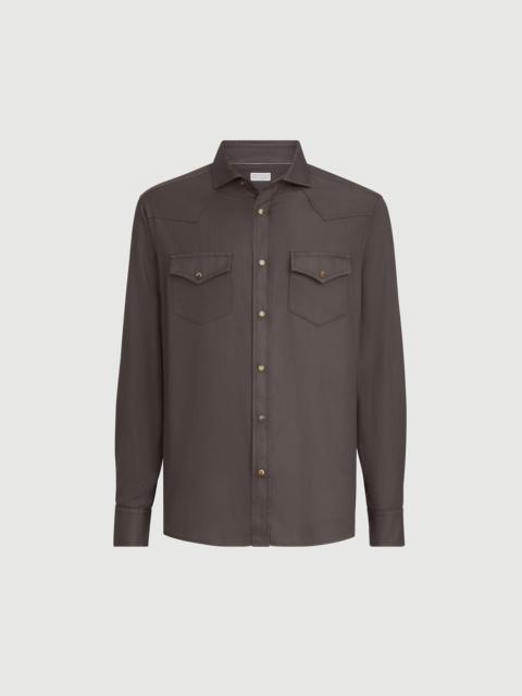Brunello Cucinelli Garment-dyed easy fit Western shirt in cotton chevron