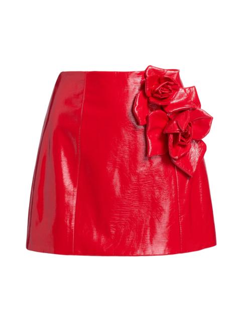 AKNVAS Women's Liva Rose-Appliqué Faux-Leather Miniskirt - Red