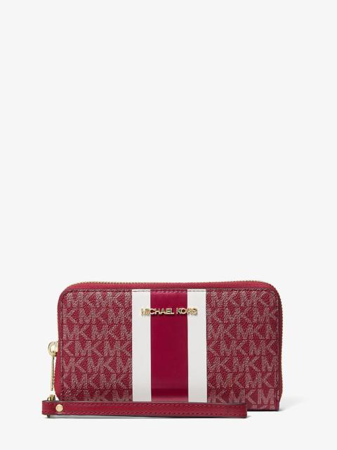 MICHAEL KORS Jet Set Large Metallic Signature Logo Stripe Smartphone Wallet