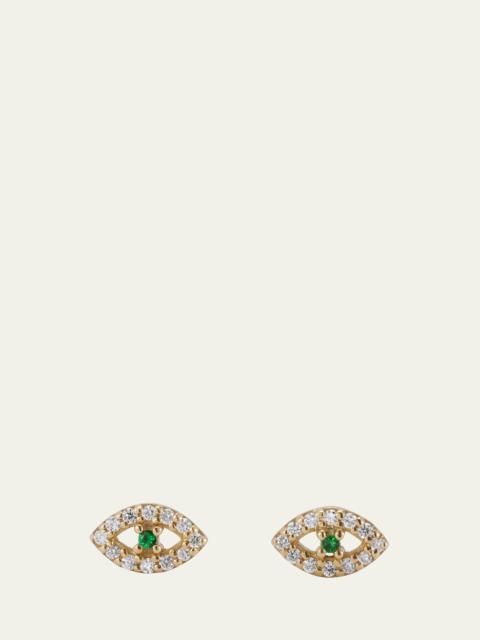 ​18K Gold Kitten Eye Stud Earrings with Diamonds