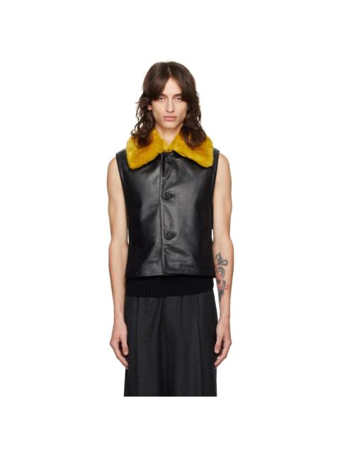 Dries Van Noten Navy & Black Paneled Leather Vest