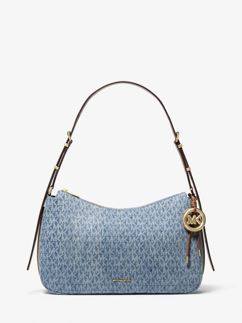 MICHAEL KORS Nolita Medium Signature Logo Print Denim Convertible Shoulder Bag