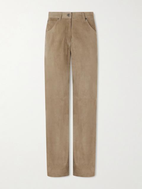 Brunello Cucinelli Embellished Paneled Suede Wide-leg Pants