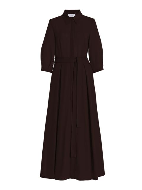 Andy Pleated Shirtdress in Chocolate Virgin Wool Gauze