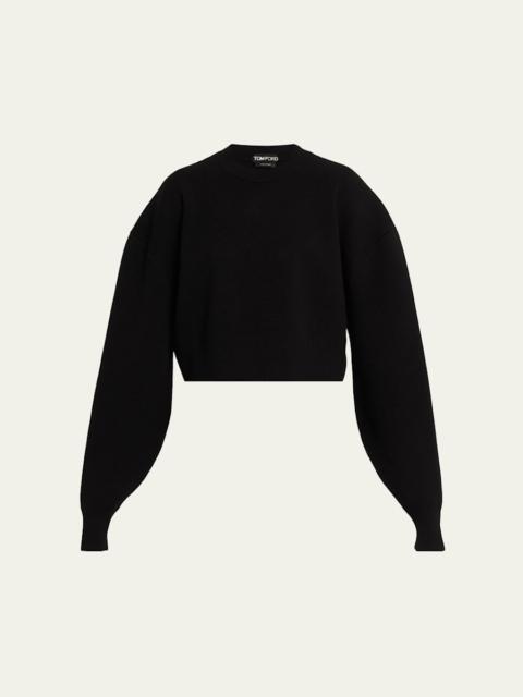 TOM FORD Wool-Cashmere Blouson-Sleeve Crop Sweater