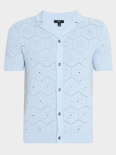 REISS Men's Royce Geometric Crochet Camp Shirt