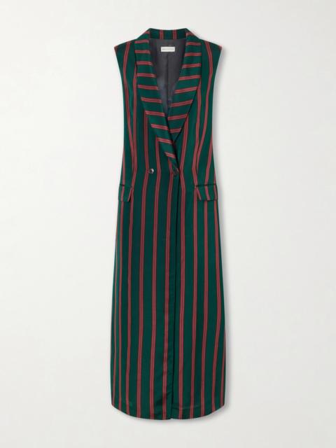 Dries Van Noten Covy Striped Satin Long Coat
