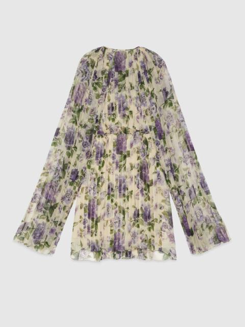 GUCCI Floral print silk pleated dress