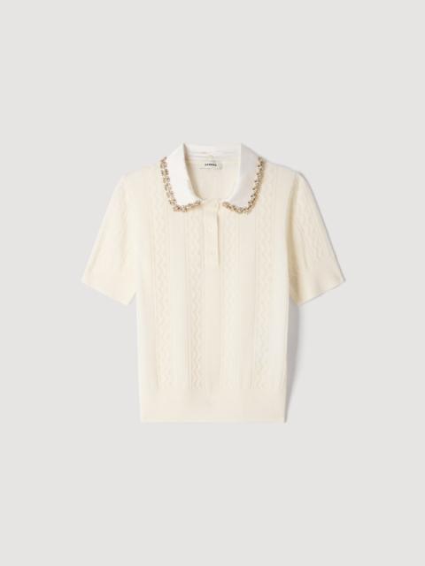 Sandro JEWELLERY-NECK POINTELLE SWEATER