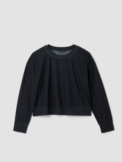 EILEEN FISHER Cotton Indigo Knit Denim Crew Neck Top