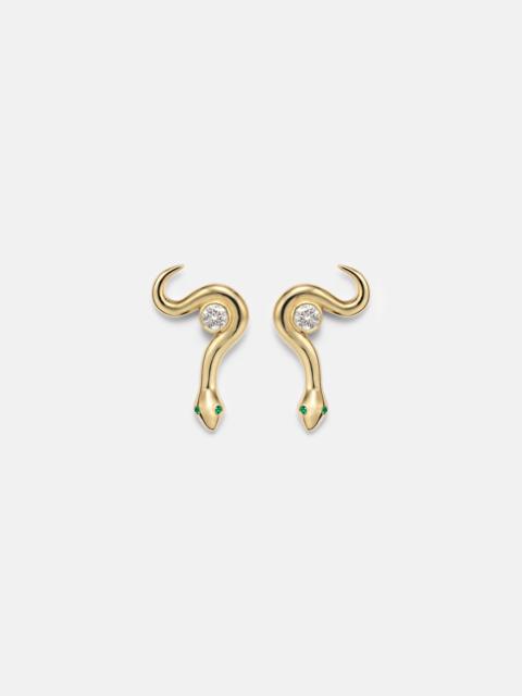 ILEANA MAKRI Serpent Nest 18kt gold earrings with diamonds and emeralds