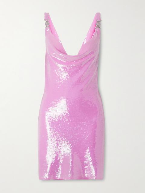 VERSACE Embellished Draped Sequined Silk-chiffon Mini Dress