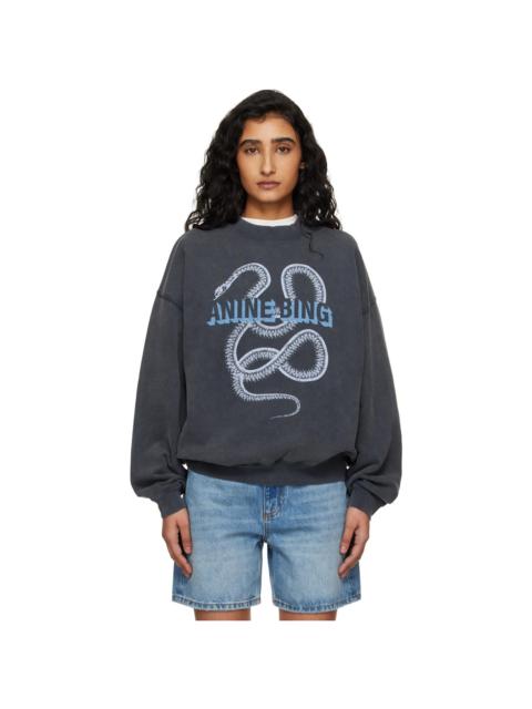 ANINE BING Black Harvey Crew Snake Sweatshirt