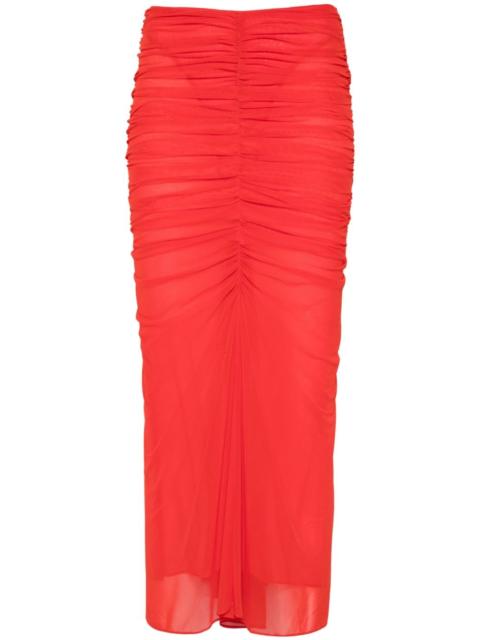 MUGLER ruched mesh midi skirt