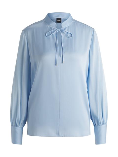 BOSS RELAXED-FIT BLOUSE IN STRETCH SILK WITH KEYHOLE NECKLINE