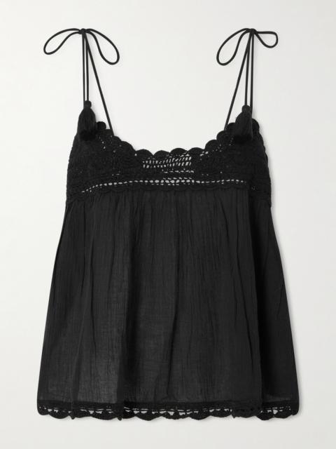 ULLA JOHNSON Bermuda Tasseled Crochet-trimmed Cotton Top