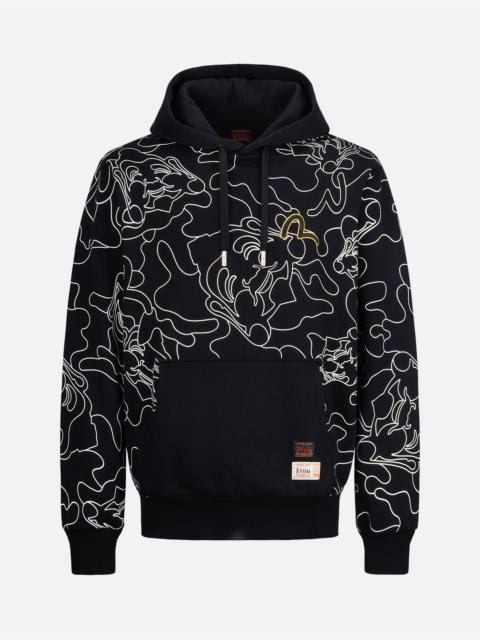 EVISU ALLOVER LINEAR CAMOUFLAGE PRINT HOODED SWEATSHIRT