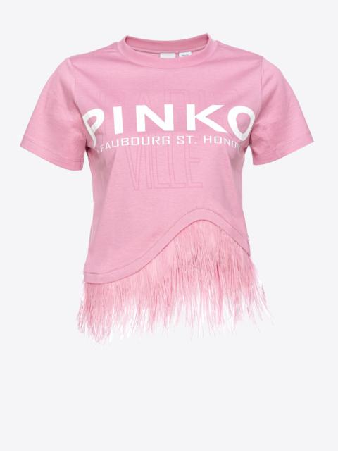 PINKO CITIES T-SHIRT WITH FEATHERS