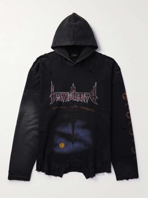 BALENCIAGA Oversized Distressed Printed Cotton-Jersey Hoodie