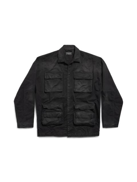 BALENCIAGA Men's Bb Corp Cargo Shirt Large Fit in Black
