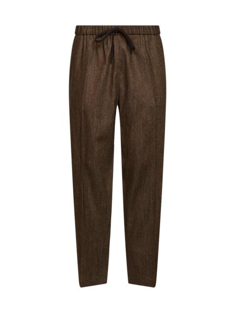 MM6 Maison Margiela Brown mélange wool-blend drawstring trousers