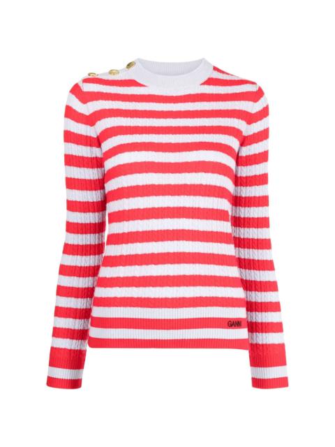 GANNI striped cable knit jumper