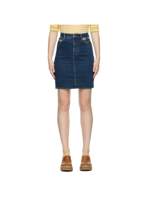 See by Chloé Blue Floral Print Denim Miniskirt