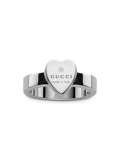 GUCCI Sterling Silver Trademark Engraved Heart Ring
