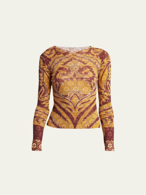 Long-Sleeve Printed Cotton Top