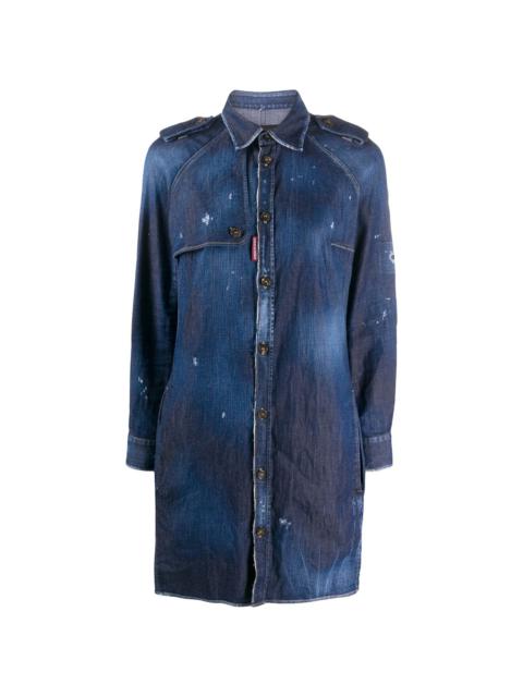 distressed finish button front shirt dress