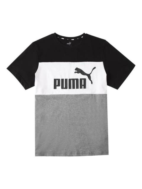 PUMA Logo Printing Colorblock Sports Round Neck Short Sleeve Black 849604-01