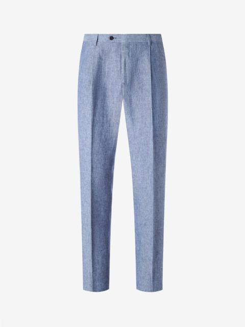 CORNELIANI Pantaloni 1 pince grigio chiaro in chambray di puro lino