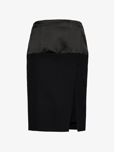 Contrast-panel wool-blend mini skirt