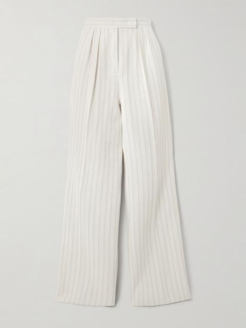 Max Mara Pinstriped cotton-piqué wide-leg pants White
