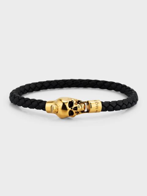 Alexander McQueen Men's Braided Leather Skull Bracelet