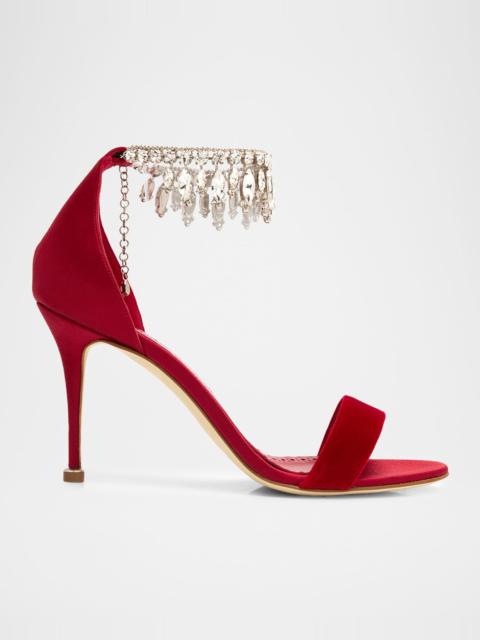 Manolo Blahnik 90mm Tulisan Embellished Velvet Sandals