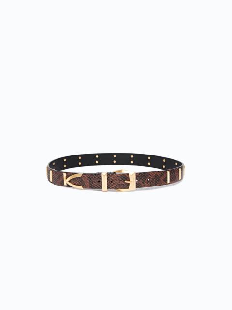 PINKO PYTHON-PRINT LEATHER BELT WITH STUDS, 3 CM