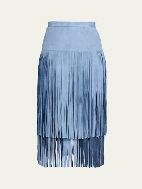 MICHAEL KORS COLLECTION Tiered Fringe Suede Midi Skirt