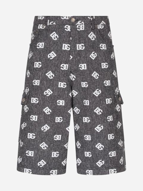 Cotton jacquard cargo shorts with DG logo