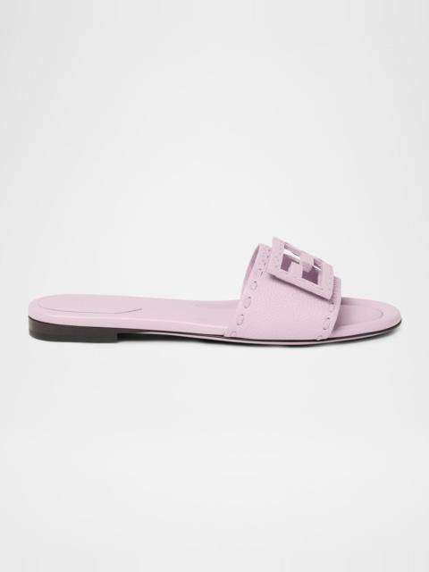 FENDI Baguette FF Leather Buckle Flat Slide Sandals