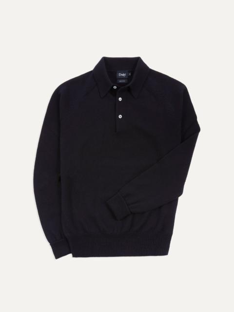 Drake's Navy Merino Wool Knitted Polo