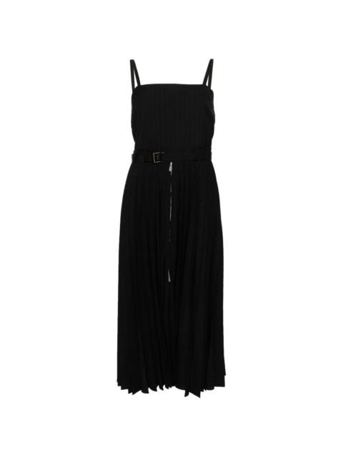 pinstriped pleated maxi dress