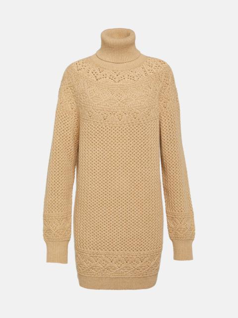 Crochet cashmere turtleneck sweater