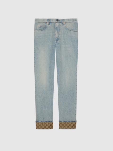 GUCCI Washed denim pant with GG turn ups