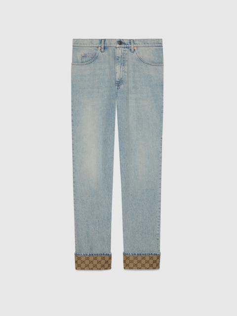 デニム・ジーパン GUCCI Women Denim Pants 828601 BEIGE GUCCI Washed denim pant with GG turn ups | REVERSIBLE