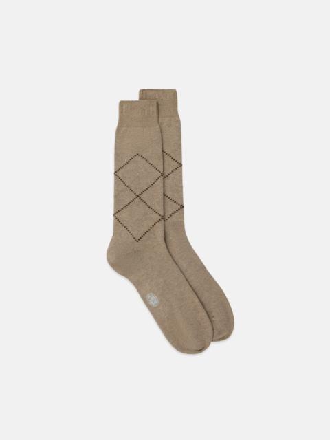 J. PRESS MADE-IN-ITALY TAN TONAL ARGYLE COTTON MID-CALF SOCKS