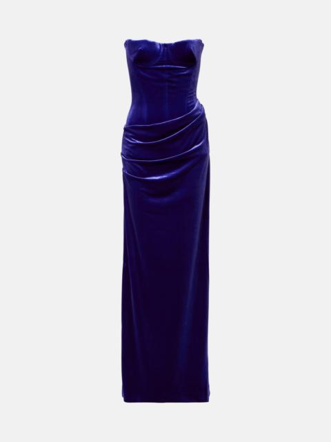 ALEX PERRY Draped velvet bustier gown