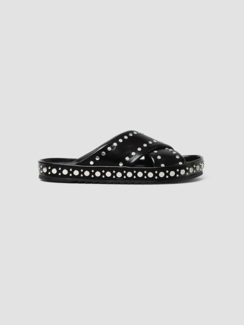 FENDI Men's Double Leather Studded Crisscross-Strap Slides - Nero Palladio